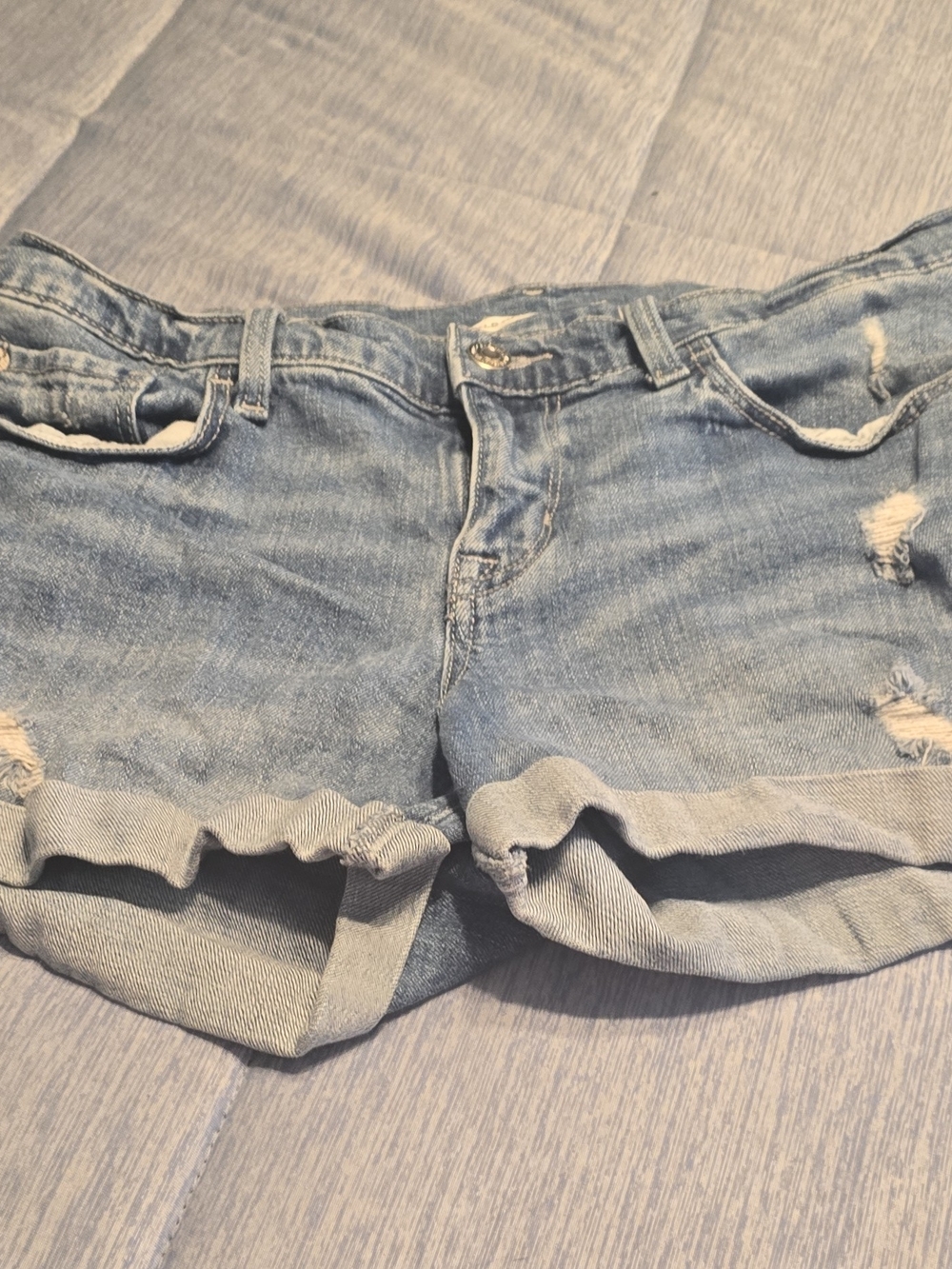 Old Navy Light Blue Distressed Denim Roll-Cuff Shorts